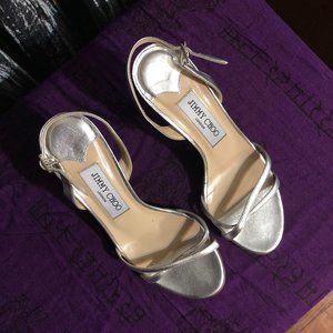Jimmy Choo Silver Leather Strappy High Heel Sandal